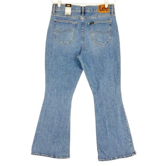 Lee Women's Stretch Flare Mid Rise Blue Denim Jeans Size 14S Legendary Style NWT - Picture 2 of 10